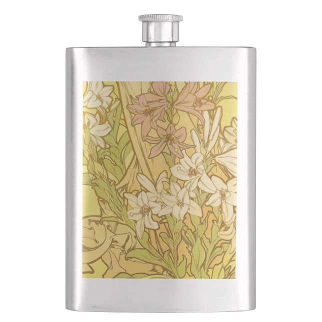 Flasque Motif de fleurs de lys d'Alphonse Mucha : Art nouv (devant)