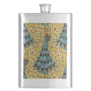 Flasque Motif floral au paon bleu Art nouveau vintage