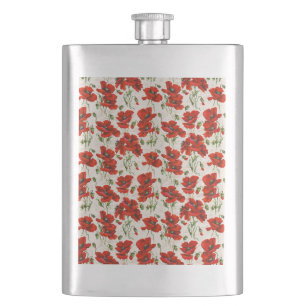 Flasque Motif floral vintage rouge coquelicot Art botaniqu
