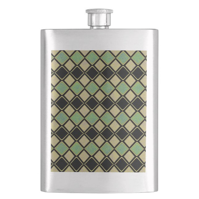 Flasque Motif Harlequin en Or, Vert et Noir  (devant)
