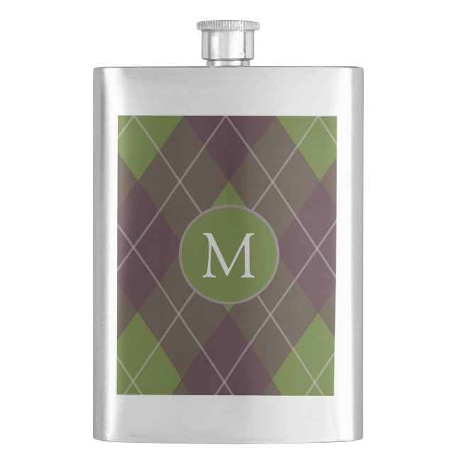 Flasque Motif monogramme écossais vert foncé classique (devant)