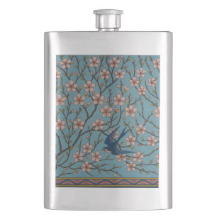 Flasque Motif rétro à fleurs bleues et hirondelles par Wal