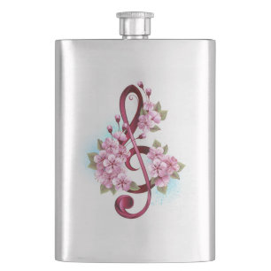 Flasque Musical treble clef notes with sakura flowers