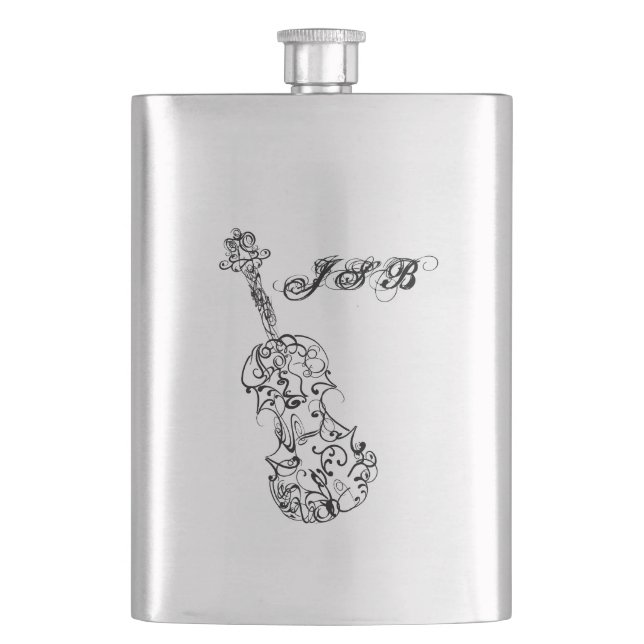 Flasque Noir monogramme personnalisable violon de dessin (devant)