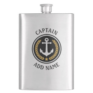 Flasque Nom du bateau capitaine Ancre Gold Style Laurel Me