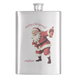 Flasque Nom et texte personnalisés Drôle Drunk Père Noël