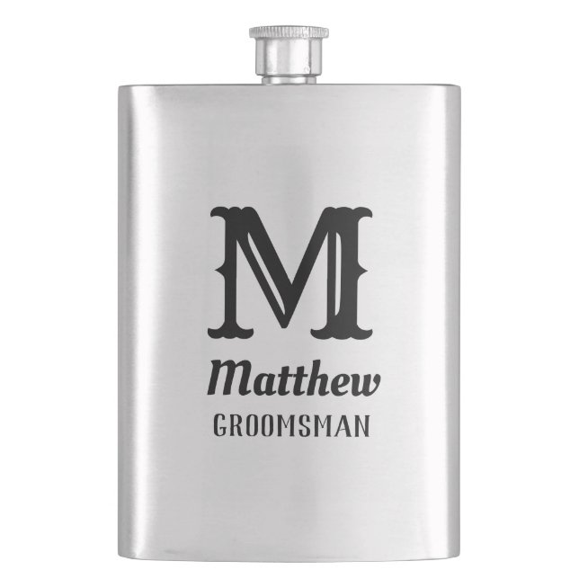 Flasque Nom Monogramme Masculin Mariages Classiques Noir (devant)