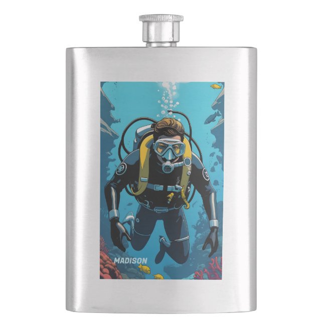 Flasque Nom personnalisé Scuba Diver (devant)