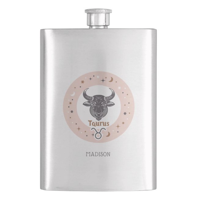 Flasque Nom personnalisé Zodiac Sign Taurus (devant)