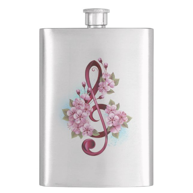 Flasque notes de clé de sol musicales avec fleurs de Sakur (devant)