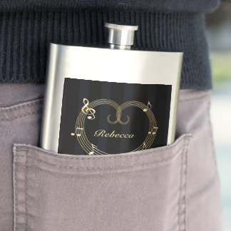 Flasque Notes musicales du coeur d'or personnalisées