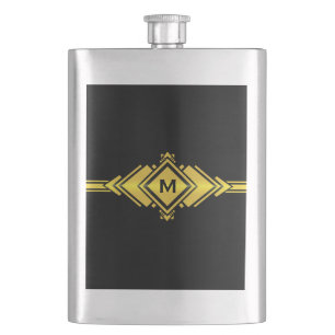 Flasque Or et monogramme noir de ceinture d'art déco