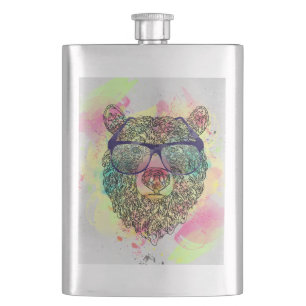 Flasque Ours d'aquarelle cool avec lunettes design