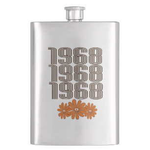 Flasque Panneau de Paix 1968 Orange Hippy Flower Power