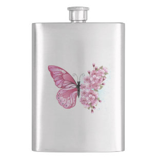 Flasque Papillon à fleurs avec Sakura rose