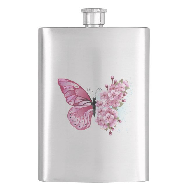 Flasque Papillon de fleurs avec Sakura rose (devant)
