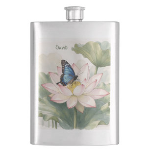 Flasque Papillon Swallowtail Bleu Avec Nom De Fleur De Lot