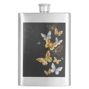 Flasque Papillons blancs et dorés
