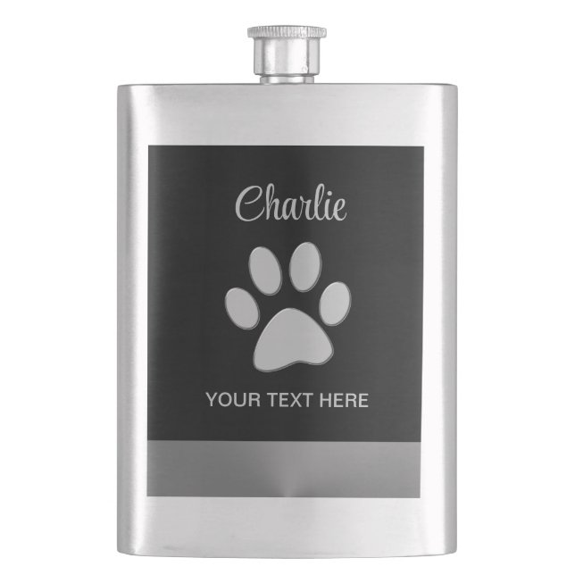 Flasque Paw Chien Argent sur arrière - plan noir (devant)