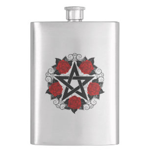 Flasque Pentagramme aux roses rouges