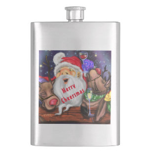 Flasque Père Noël et rennes Drôle ballon de Noël