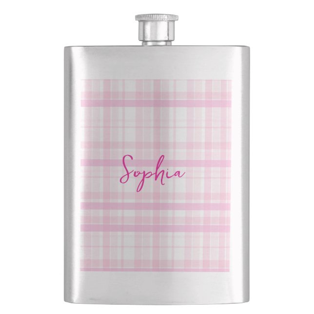 Flasque Personalized Pink Plaid Classic Flask with Name  (devant)