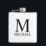 Flasque Personnalisée Classique avec Monogramme et<br><div class="desc">Cadeau personnalisé avec monogramme et nom caractéristiques d'un monogramme et d'un nom personnalisés en noir, style de police serif classique sur fond blanc. Parfait comme cadeau de vacances, cadeau de fête des pères, faveurs de réunion de famille, cadeau de remerciement pour les garçons d'honneur et cadeau pour toutes les occasions...</div>