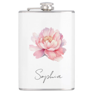 Flasque personnalisée Pivoine Aquarelle Rose 