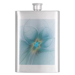 Flasque Petite Beauté Moderne Bleu Or Fractal Art Flower