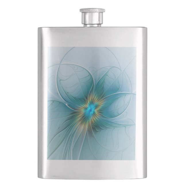 Flasque Petite Beauté Moderne Bleu Or Fractal Art Flower (devant)