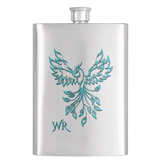 Flasque Phoenix bleu turquoise se lève sur Monogramme arge (devant)