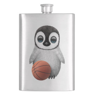 Flasque Pingouin mignon de bébé jouant avec le basket-ba
