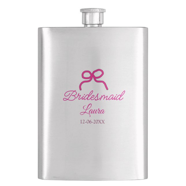 Flasque PINK BOW minimalajouter nom bridesmaid année cadea (devant)