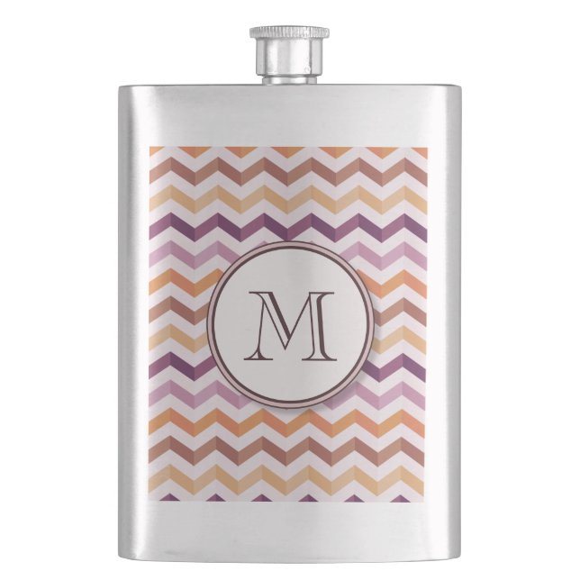 Flasque Plum rose bonbon Chevron rayures et Monogramme ron (devant)
