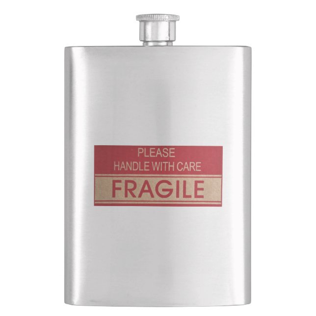 Flasque Poignée drôle avec soin, signe fragile (devant)