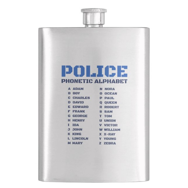 Flasque Police pratique Alphabet phonétique A à Z (devant)