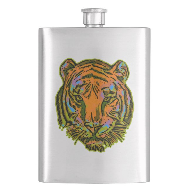 Flasque Pop Art TIGER HEAD + votre backgr. & idées (devant)