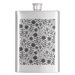 Flasque Protea Floral Block Imprimer Millefleur noir blanc