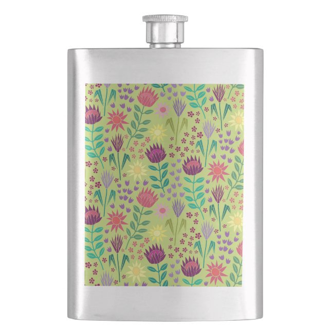 Flasque Protea Floral Block Imprimer Millefleur vert pâle (devant)