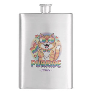 Flasque Purride - Chat orange avec drapeau LGBTQ Pride
