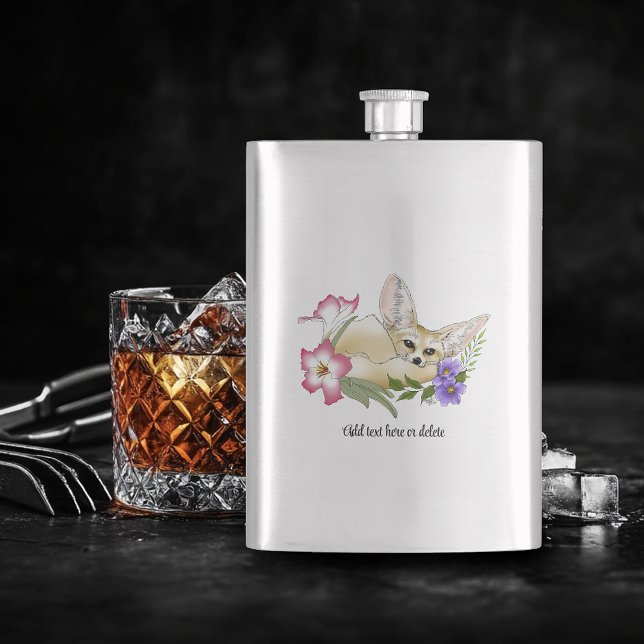 Flasque Renard Fennec Fleurs Rose Violet Mignon Bleu Botan (Créateur téléchargé)