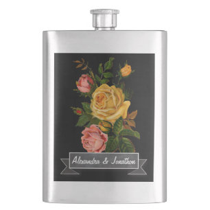Flasque Romantique Hirloom Vintage Floral Roses sur Noir