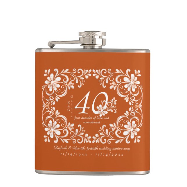 Flasque Romantique Orange Brûlé 40 Ans de Mariage (Devant)