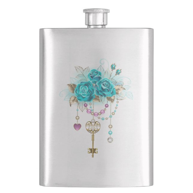 Flasque Roses Turquoise avec Clés (devant)