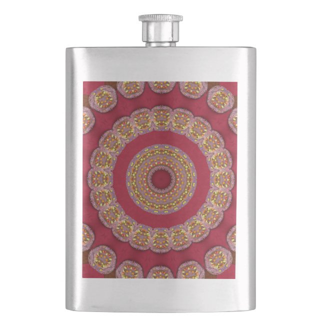 Flasque Rosettes Mandala Rouge Or Jaune (devant)