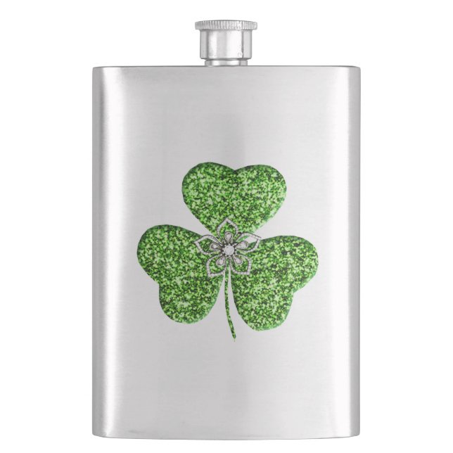 Flasque Shamrock Parties scintillant Et Fleur (devant)