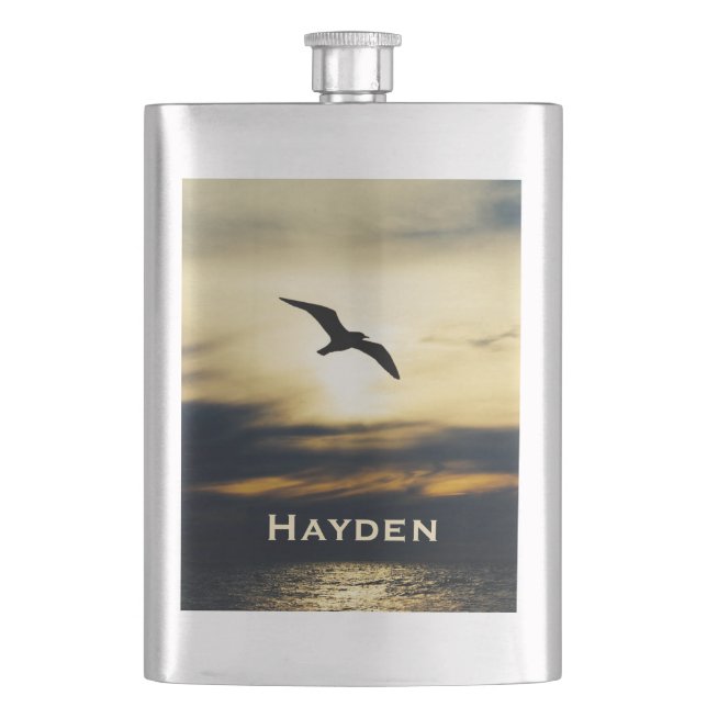 Flasque Silhouette Flying Bird Sunset Personnalisé (devant)