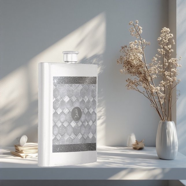 Flasque Silver Sparkle Luxury Topography Metallic Monogram (Silver Sparkle Luxury Topography Metallic Monogram Flask)