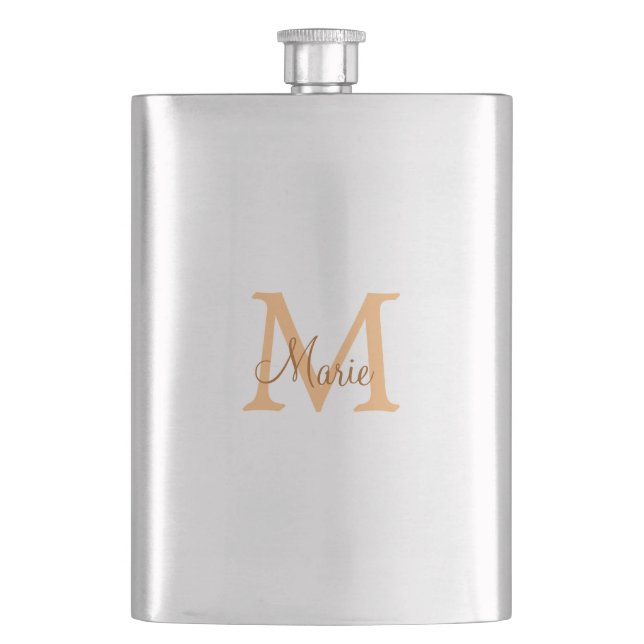 Flasque simple minimal add name monogram orange brown  thr (devant)