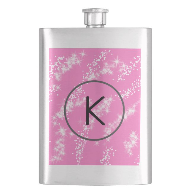 Flasque simple minimal monogramme blanc paillettes rose ea (devant)